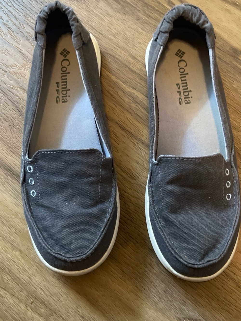 Columbia PFG Women's Slip-On Moccasins - Dark Brown Canvas with White Sole